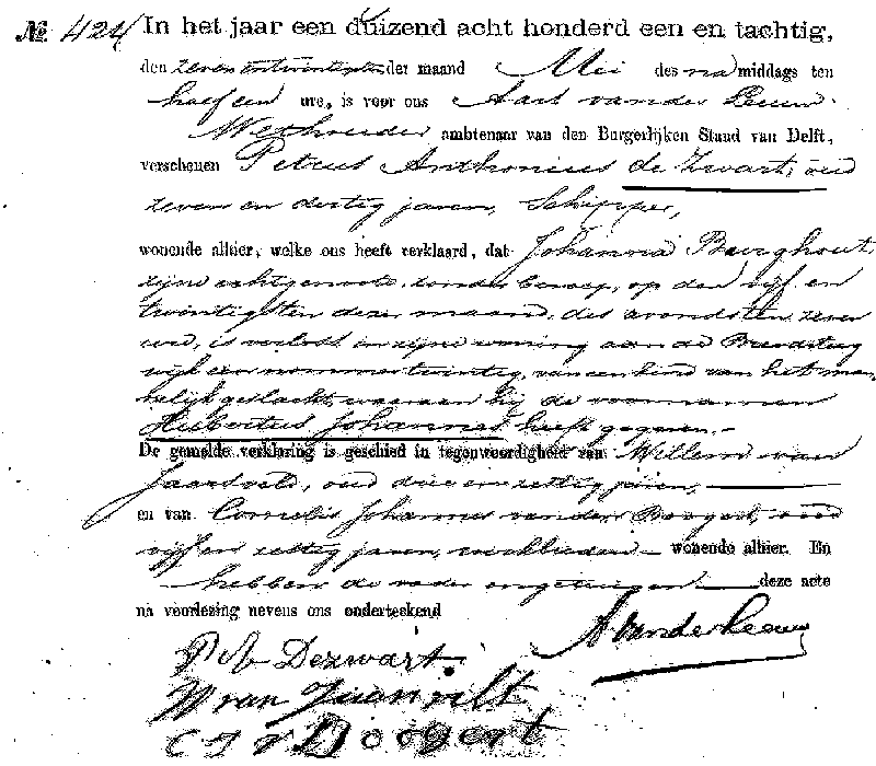 1881 geb reg 424 Delft Hubertus Johanness de Zwart